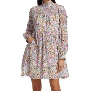 MUNTHE Smocked Floral Silk Mini Dress